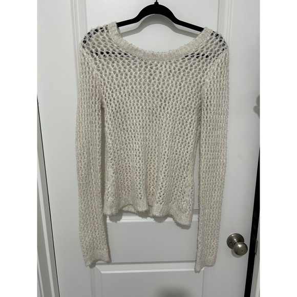 Delias Sweaters - Delias Cream Crochet Knit Sweater Bow Back Long Sleeve Women's M